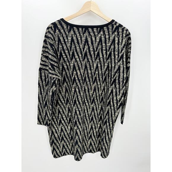 Callahan Black Gold Chevron Print Knit V Neck Sweater Dress Viscose Size Medium - Picture 2 of 8